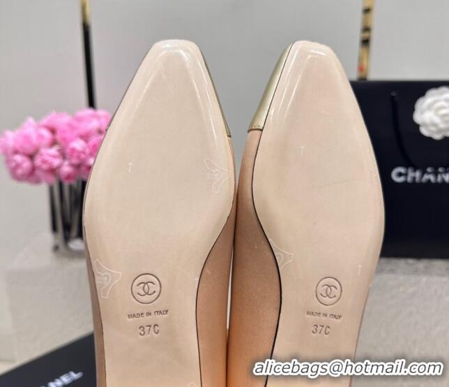 Sumptuous Chanel Satin & Metallic Calfskin Ballet Flat Beige/Gold 425034