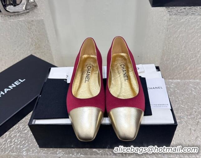 Stylish Chanel Satin & Metallic Calfskin Ballet Flat Red/Gold 425035