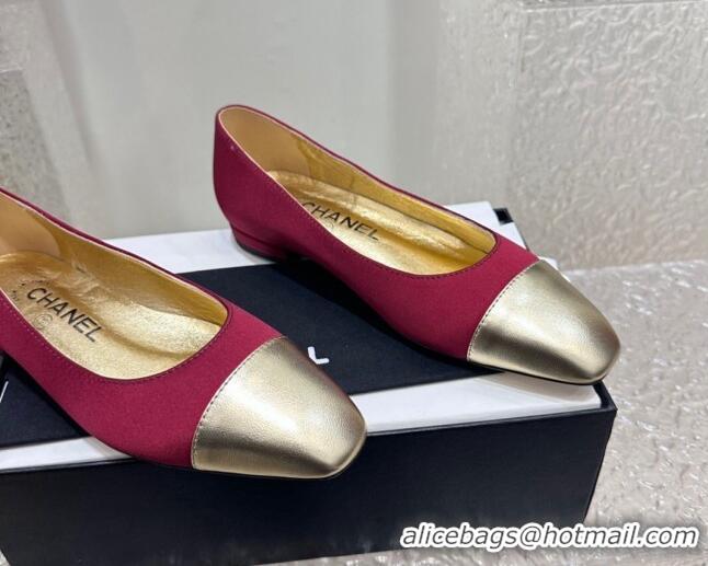 Stylish Chanel Satin & Metallic Calfskin Ballet Flat Red/Gold 425035