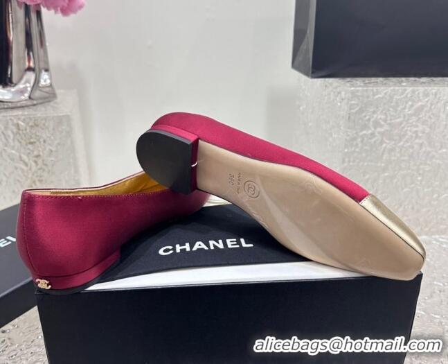 Stylish Chanel Satin & Metallic Calfskin Ballet Flat Red/Gold 425035