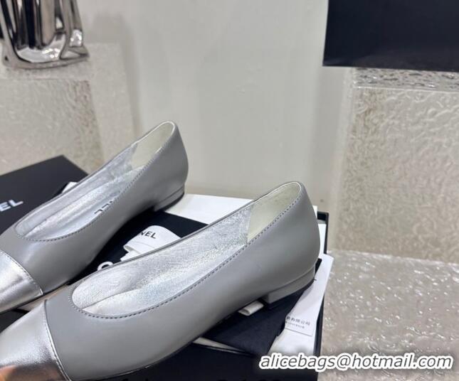 Duplicate Chanel Lambskin & Metallic Calfskin Ballet Flat Grey/Silver 425036