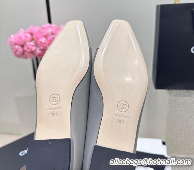 Duplicate Chanel Lambskin & Metallic Calfskin Ballet Flat Grey/Silver 425036