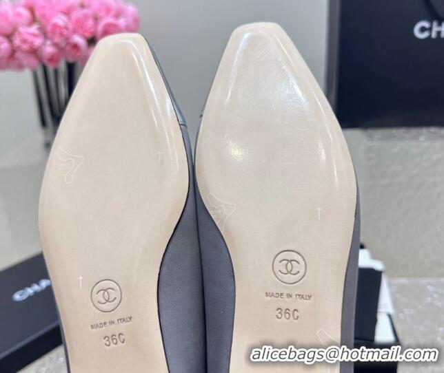 Sophisticated Chanel Satin & Metallic Calfskin Ballet Flat Grey/Silver 425037