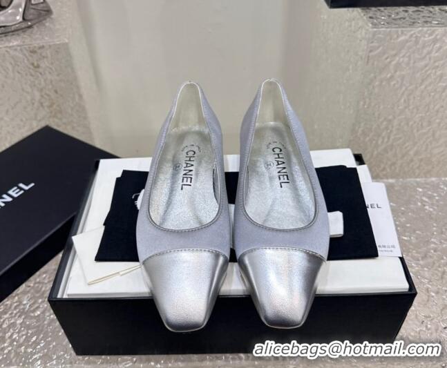 Sophisticated Chanel Satin & Metallic Calfskin Ballet Flat Grey/Silver 425037