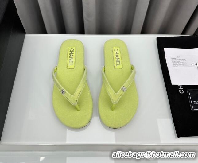 Discount Chanel Velvet Flat Thong Slide Sandals with Crystal CC G45716 Lemon Yellow 425039