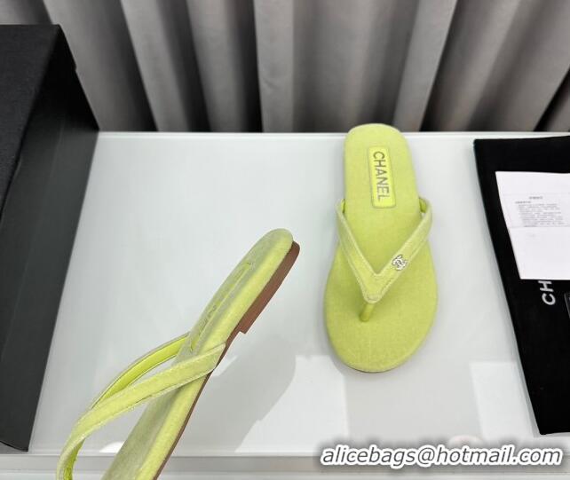 Discount Chanel Velvet Flat Thong Slide Sandals with Crystal CC G45716 Lemon Yellow 425039