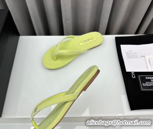 Discount Chanel Velvet Flat Thong Slide Sandals with Crystal CC G45716 Lemon Yellow 425039