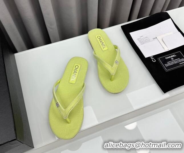 Discount Chanel Velvet Flat Thong Slide Sandals with Crystal CC G45716 Lemon Yellow 425039