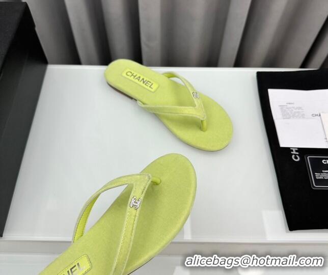 Discount Chanel Velvet Flat Thong Slide Sandals with Crystal CC G45716 Lemon Yellow 425039