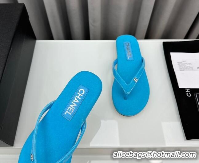 Pretty Style Chanel Velvet Flat Thong Slide Sandals with Crystal CC G45716 Light Blue 425040