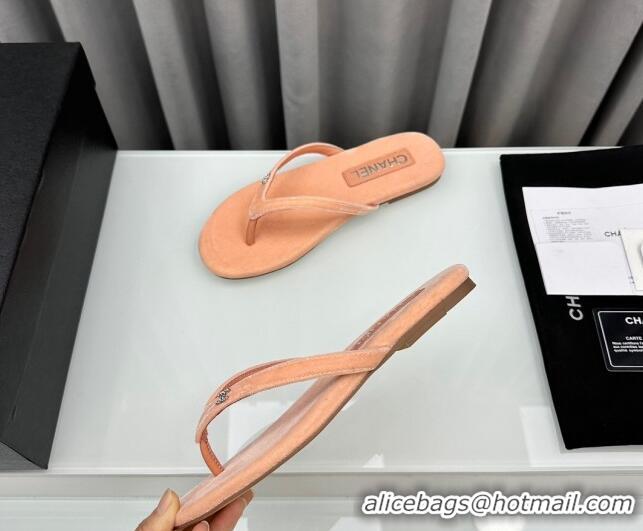 Low Cost Chanel Velvet Flat Thong Slide Sandals with Crystal CC G45716 Peachy Pink 425042