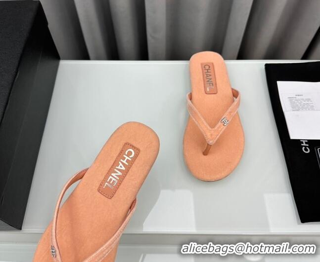 Low Cost Chanel Velvet Flat Thong Slide Sandals with Crystal CC G45716 Peachy Pink 425042