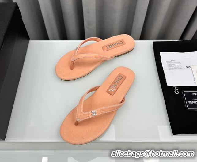 Low Cost Chanel Velvet Flat Thong Slide Sandals with Crystal CC G45716 Peachy Pink 425042