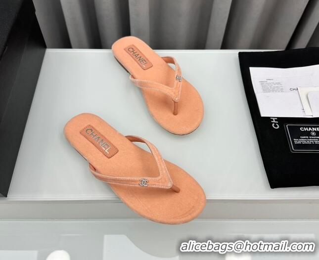 Low Cost Chanel Velvet Flat Thong Slide Sandals with Crystal CC G45716 Peachy Pink 425042