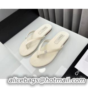 Best Price Chanel Velvet Flat Thong Slide Sandals with Crystal CC G45716 White 425043