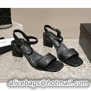 Low Price Chanel Lambskin Heel Sandals 6cm Black 425050