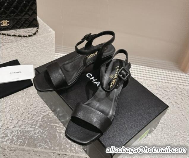 Low Price Chanel Lambskin Heel Sandals 6cm Black 425050