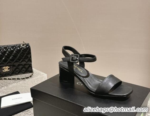 Low Price Chanel Lambskin Heel Sandals 6cm Black 425050