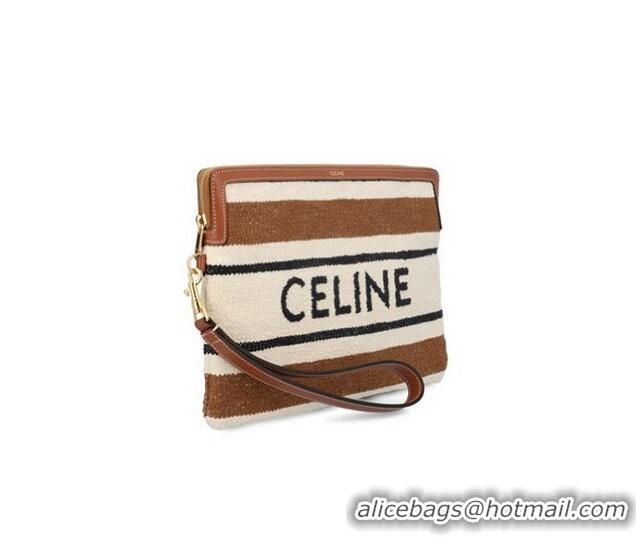 Best Price Celine Small Pouch With Strap In Striped Textile With Jacquard CE0841