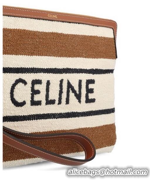 Best Price Celine Small Pouch With Strap In Striped Textile With Jacquard CE0841