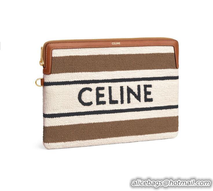 Best Price Celine Small Pouch With Strap In Striped Textile With Jacquard CE0841