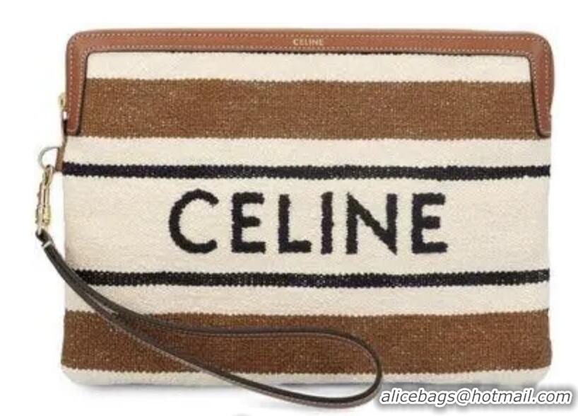 Best Price Celine Small Pouch With Strap In Striped Textile With Jacquard CE0841