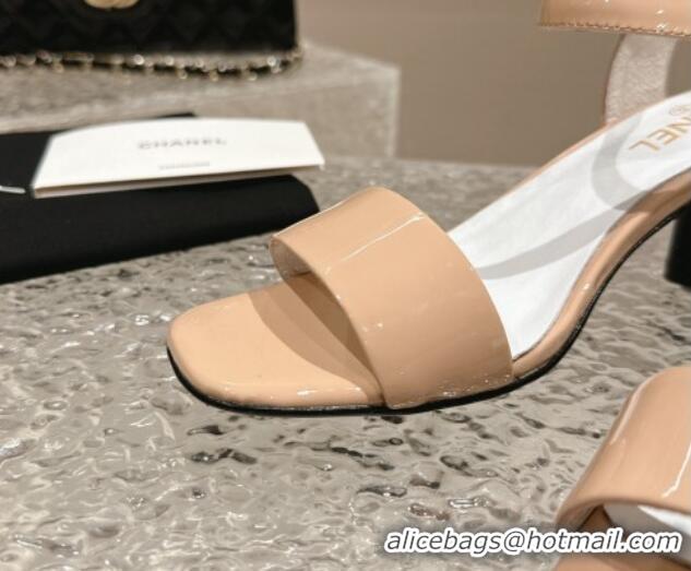 Sumptuous Chanel Patent Calfskin Heel Sandals 6cm Peachy Pink 425053