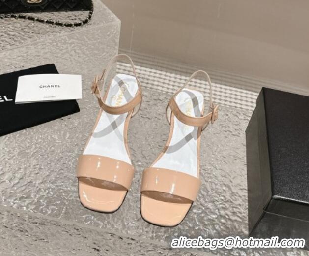 Sumptuous Chanel Patent Calfskin Heel Sandals 6cm Peachy Pink 425053