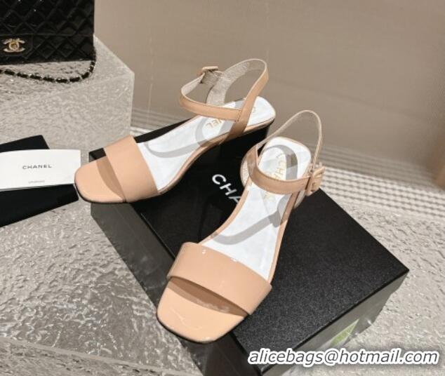 Sumptuous Chanel Patent Calfskin Heel Sandals 6cm Peachy Pink 425053