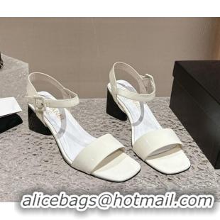 Perfect Chanel Patent Calfskin Heel Sandals 6cm White 425054