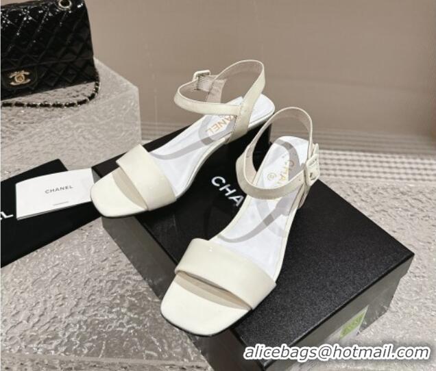 Perfect Chanel Patent Calfskin Heel Sandals 6cm White 425054