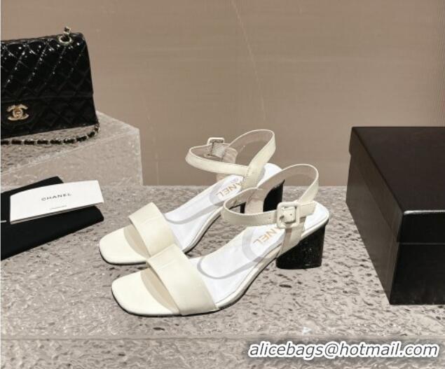 Perfect Chanel Patent Calfskin Heel Sandals 6cm White 425054