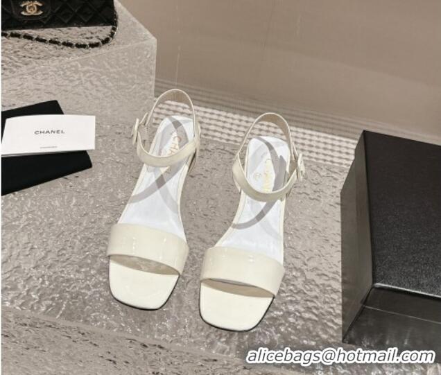 Perfect Chanel Patent Calfskin Heel Sandals 6cm White 425054