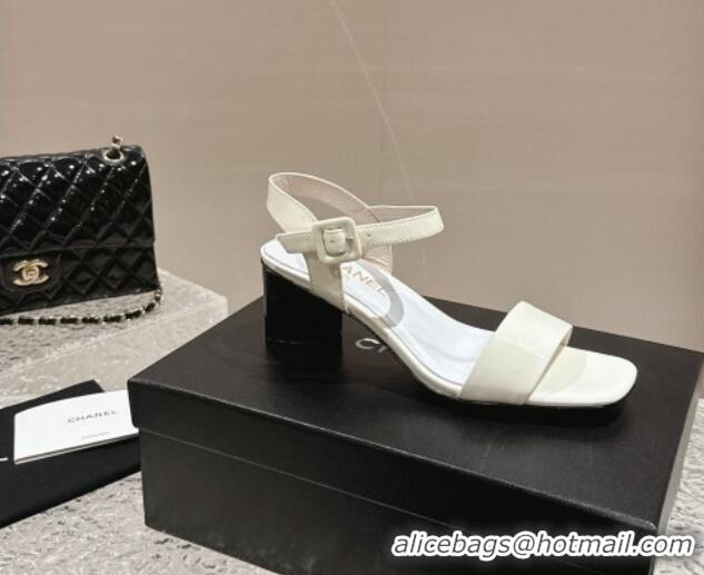 Perfect Chanel Patent Calfskin Heel Sandals 6cm White 425054