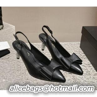 Purchase Chanel Lambskin Slingback Pumps 6.5cm with Bow and Crystals Black 425055