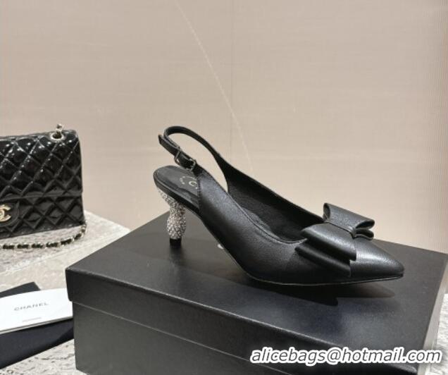 Purchase Chanel Lambskin Slingback Pumps 6.5cm with Bow and Crystals Black 425055