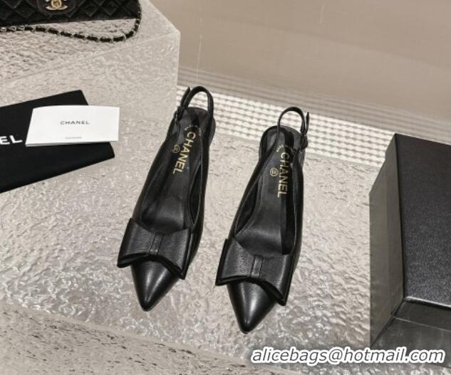 Purchase Chanel Lambskin Slingback Pumps 6.5cm with Bow and Crystals Black 425055