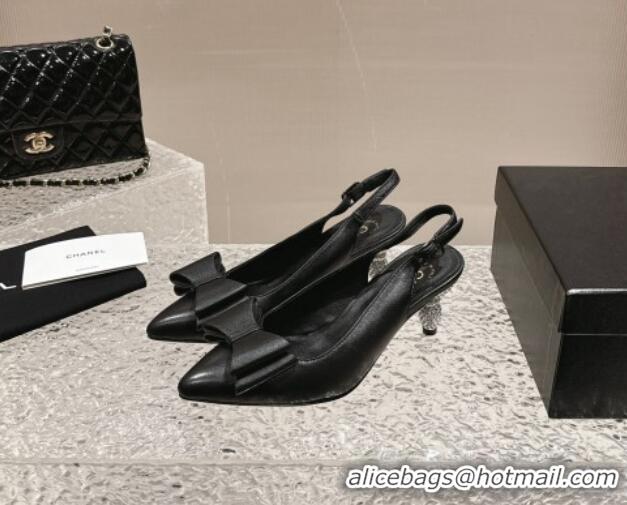 Purchase Chanel Lambskin Slingback Pumps 6.5cm with Bow and Crystals Black 425055