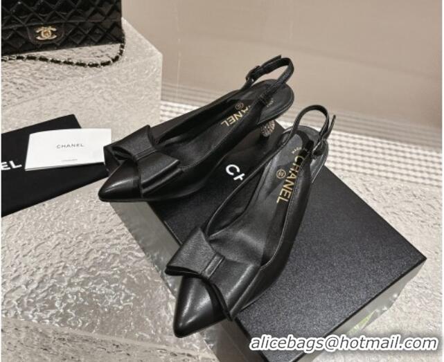 Purchase Chanel Lambskin Slingback Pumps 6.5cm with Bow and Crystals Black 425055