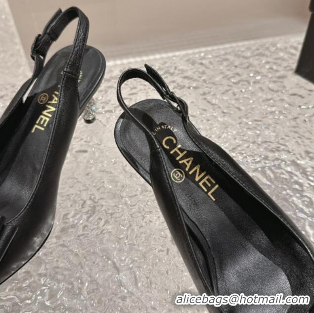 Purchase Chanel Lambskin Slingback Pumps 6.5cm with Bow and Crystals Black 425055