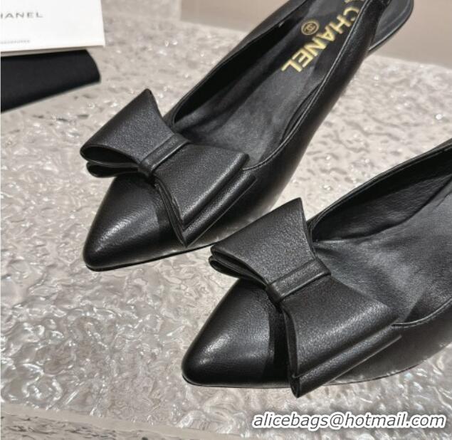 Purchase Chanel Lambskin Slingback Pumps 6.5cm with Bow and Crystals Black 425055