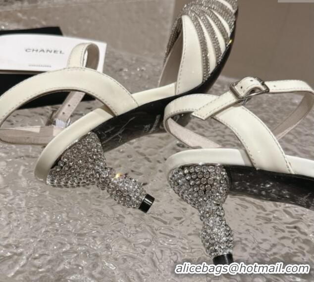 Grade Quality Chanel Patent Calfskin Slingback Pumps 6.5cm with Crystals Strap White 425057