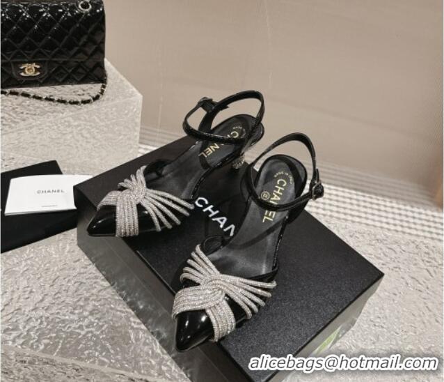 Best Grade Chanel Patent Calfskin Slingback Pumps 6.5cm with Crystals Strap Black 425058