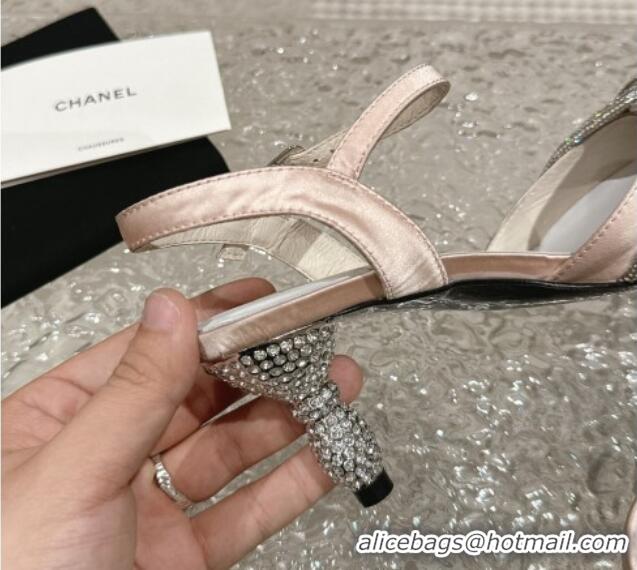 Low Price Chanel Satin Slingback Pumps 6.5cm with Crystals Strap Pink 425059