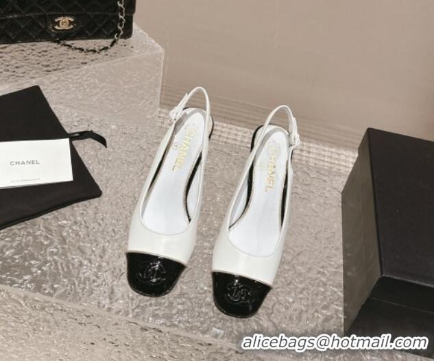 Discount Chanel Patent & Calfskin Slingback Pumps 6.5cm White 425061