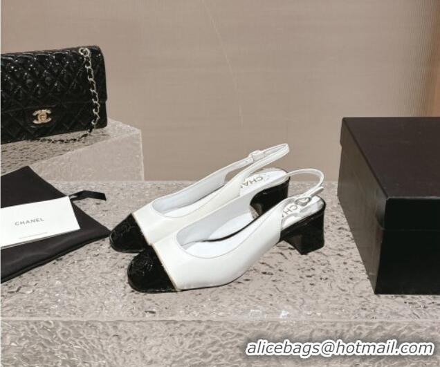 Discount Chanel Patent & Calfskin Slingback Pumps 6.5cm White 425061