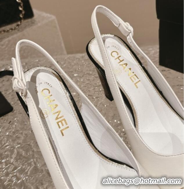 Discount Chanel Patent & Calfskin Slingback Pumps 6.5cm White 425061