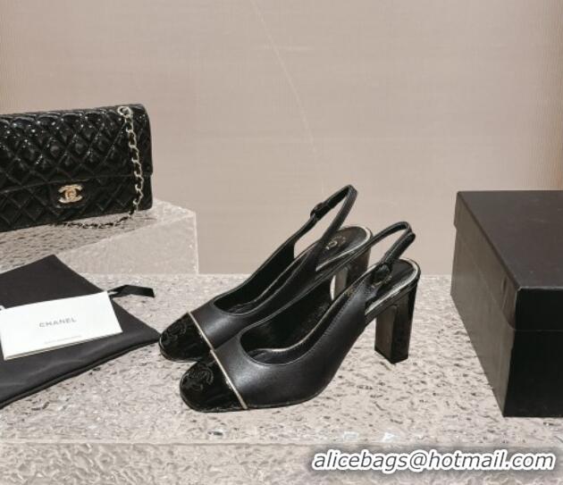 Generous Chanel Patent & Calfskin Slingback Pumps 6.5cm Black 425062