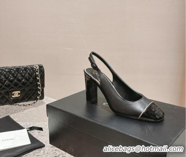 Generous Chanel Patent & Calfskin Slingback Pumps 6.5cm Black 425062