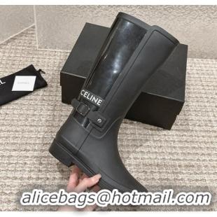 Lower Price Chanel Rubber High Rain Boots with Buckle Black 425063